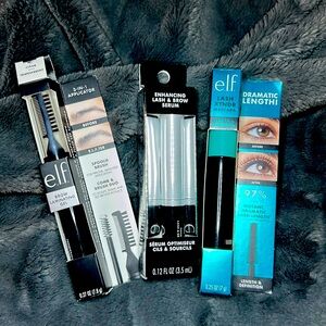 Bundle of e.l.f. cosmetics mascara, brow enhancing serum and brow laminating gel